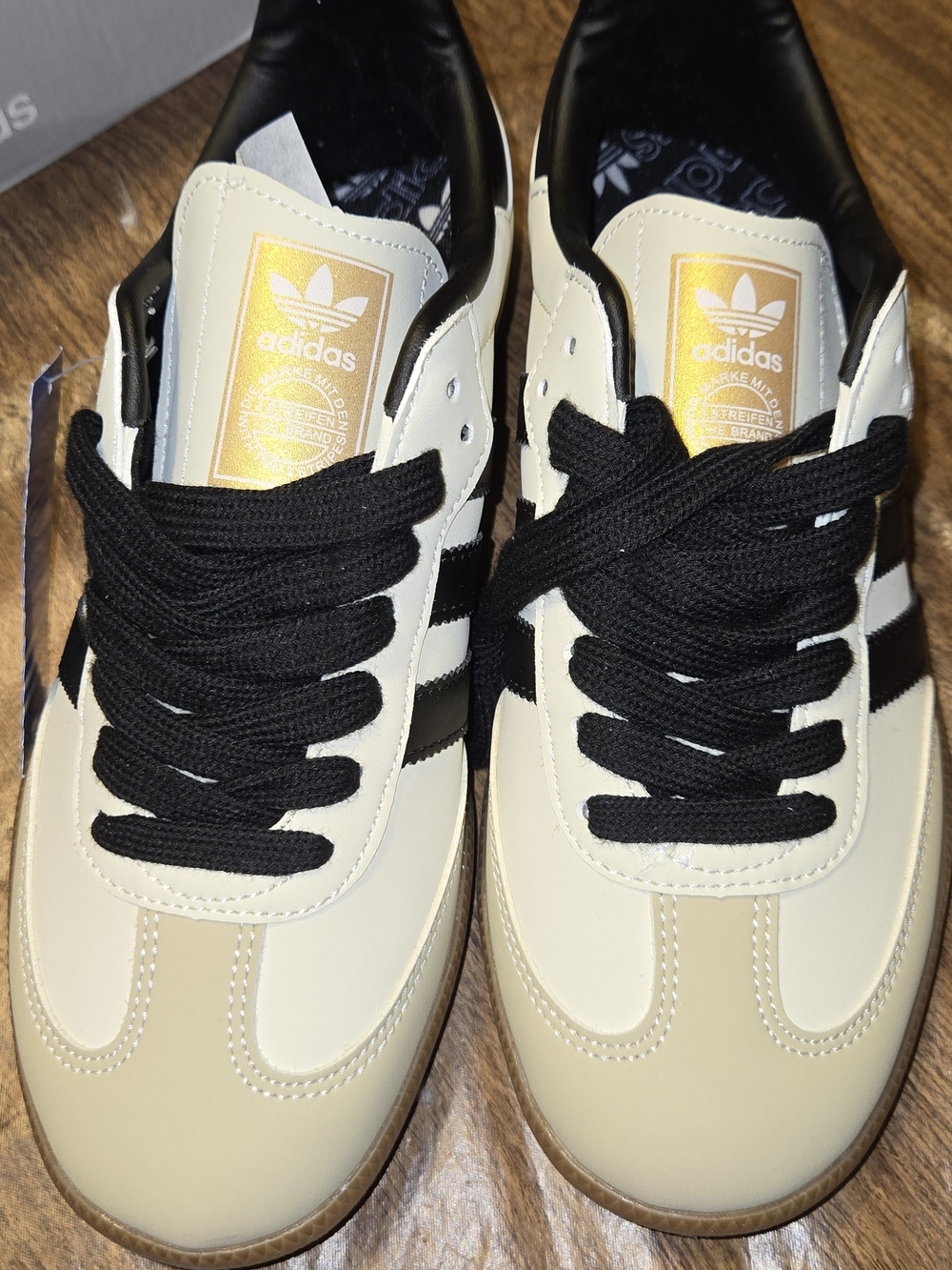 adidas Cream and Black Retro Leather Sneakers